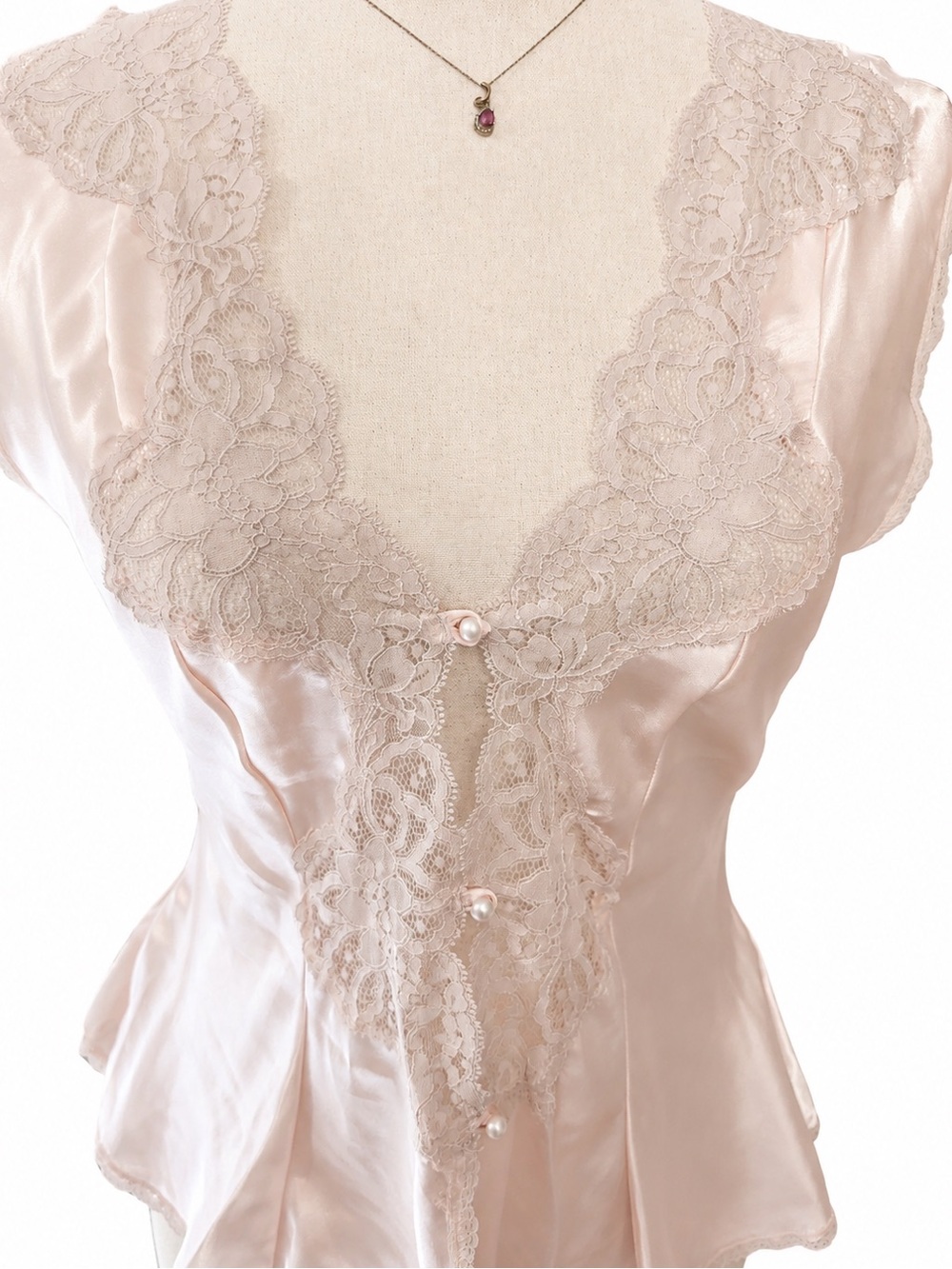 Vintage Victoria's Secret Gold Label Pink Satin Lace Chemise Top Med - Picture 5 of 12
